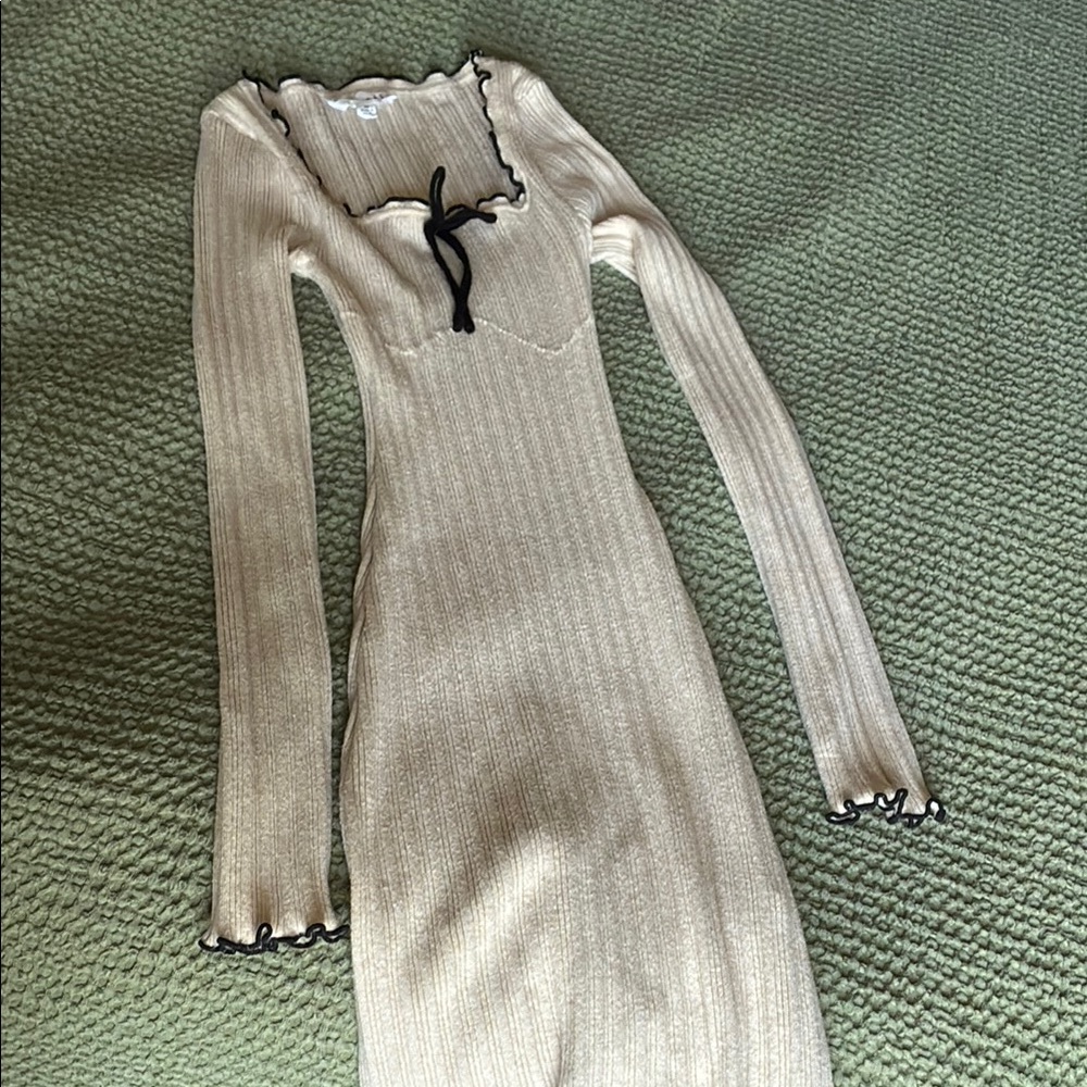 Elegant Cream Ribbed Sweater Dress